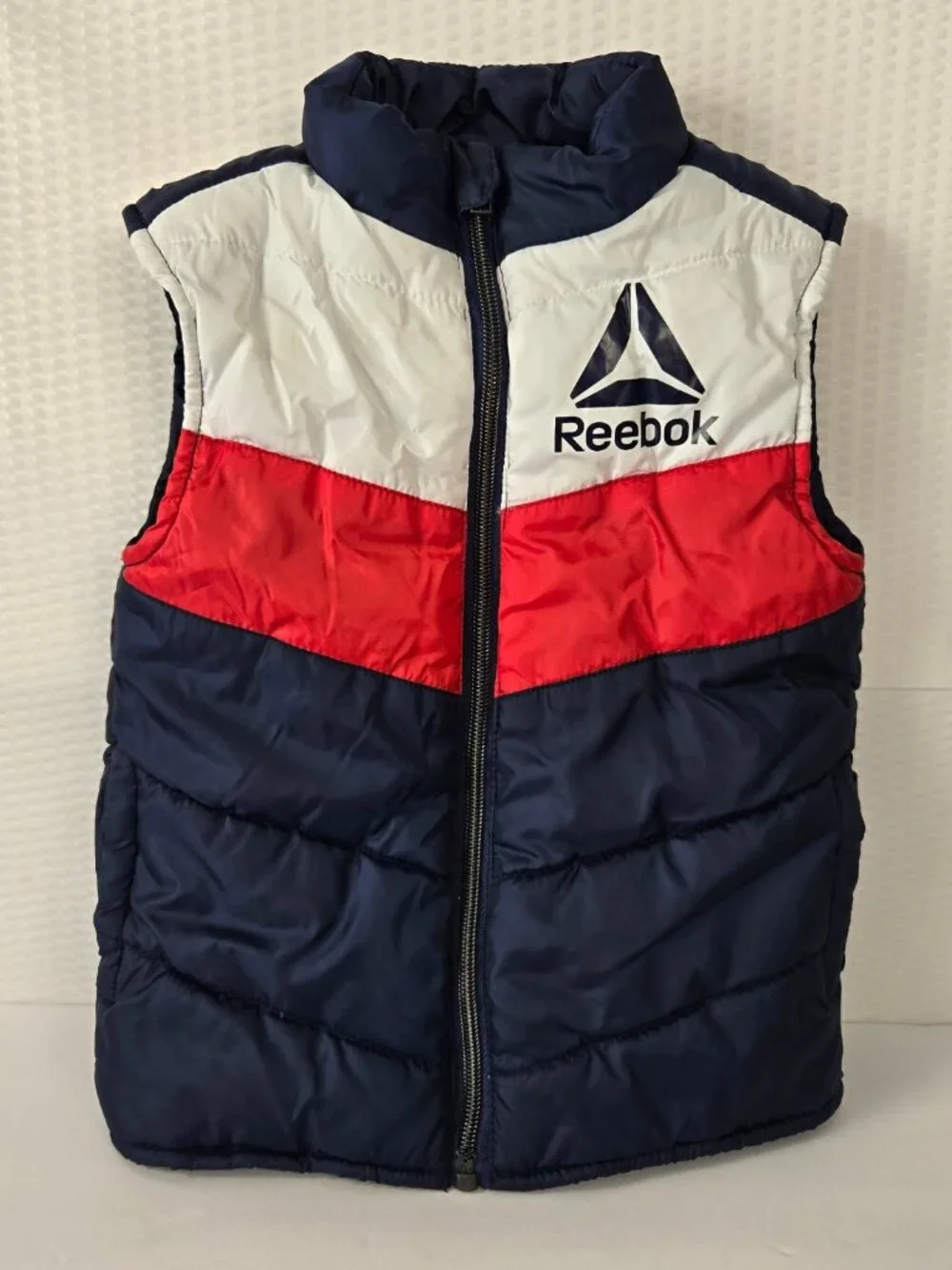Reebok Kids Color-Block Puffer Lightweight Vest Navy/Red/White Size 3T